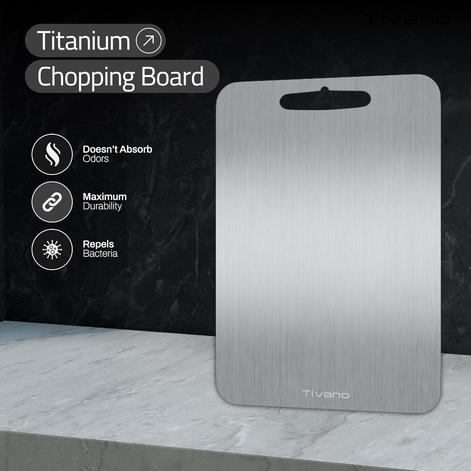 Original Tivano TitaniumShield Cutting Board, Odor and Stain Resistant, Dishwasher Safe, Heat & Scratch Proof