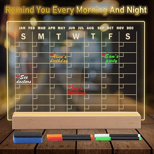 Miniatura 4 de Windsepeed - Pizarra acrílica de borrado en seco con soporte iluminado, calendario mensual de 13 x 9 pulgadas, calendario de escritorio incluye 4