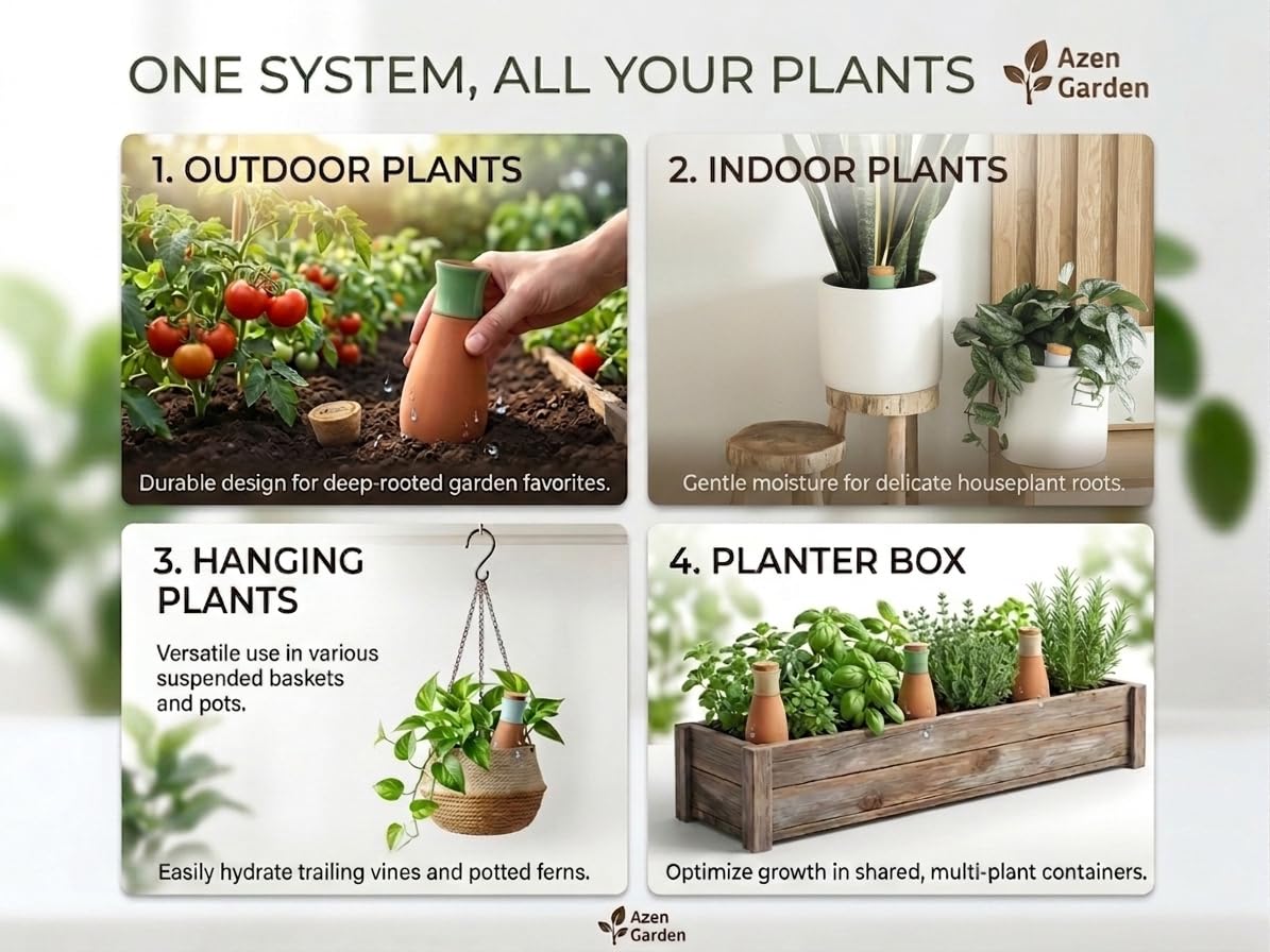 Pflanzen Bewässerungskugeln - Terrakotta Selbstbewässernder Pflanzgefäß Einsatz - Bewässerungszwiebeln für Innen- und Außenpflanzen mit Easy Top Nachfüllsystem - 4er Set Ollas (Jade Green)