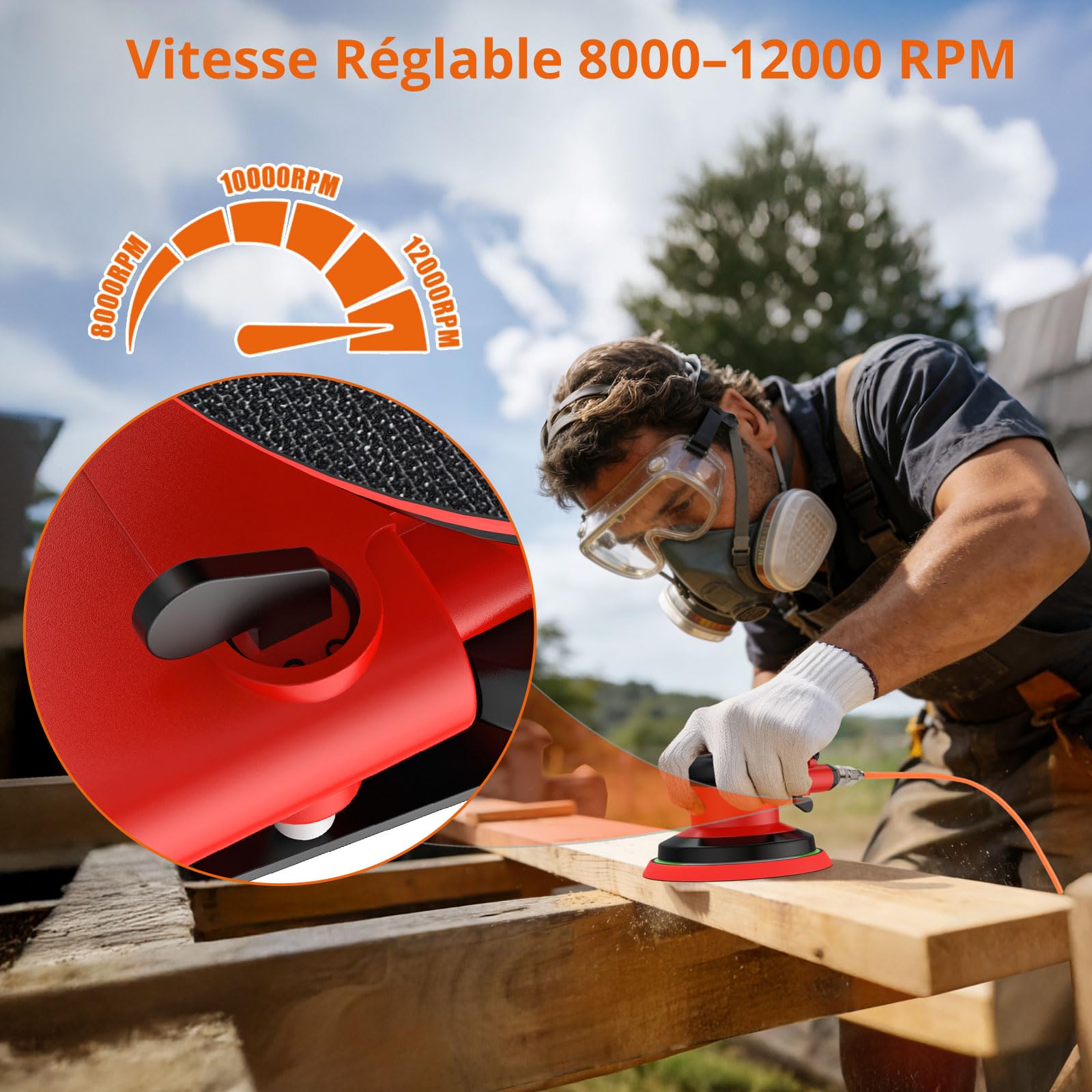 Proster Ponceuse Excentrique Pneumatique 150mm 12000 RPM – Ponceuse Orbitale pour Carrosserie Réglage de Vitesse, avec 20 Disques Abrasifs, pour Carrosserie, Bois et Métal