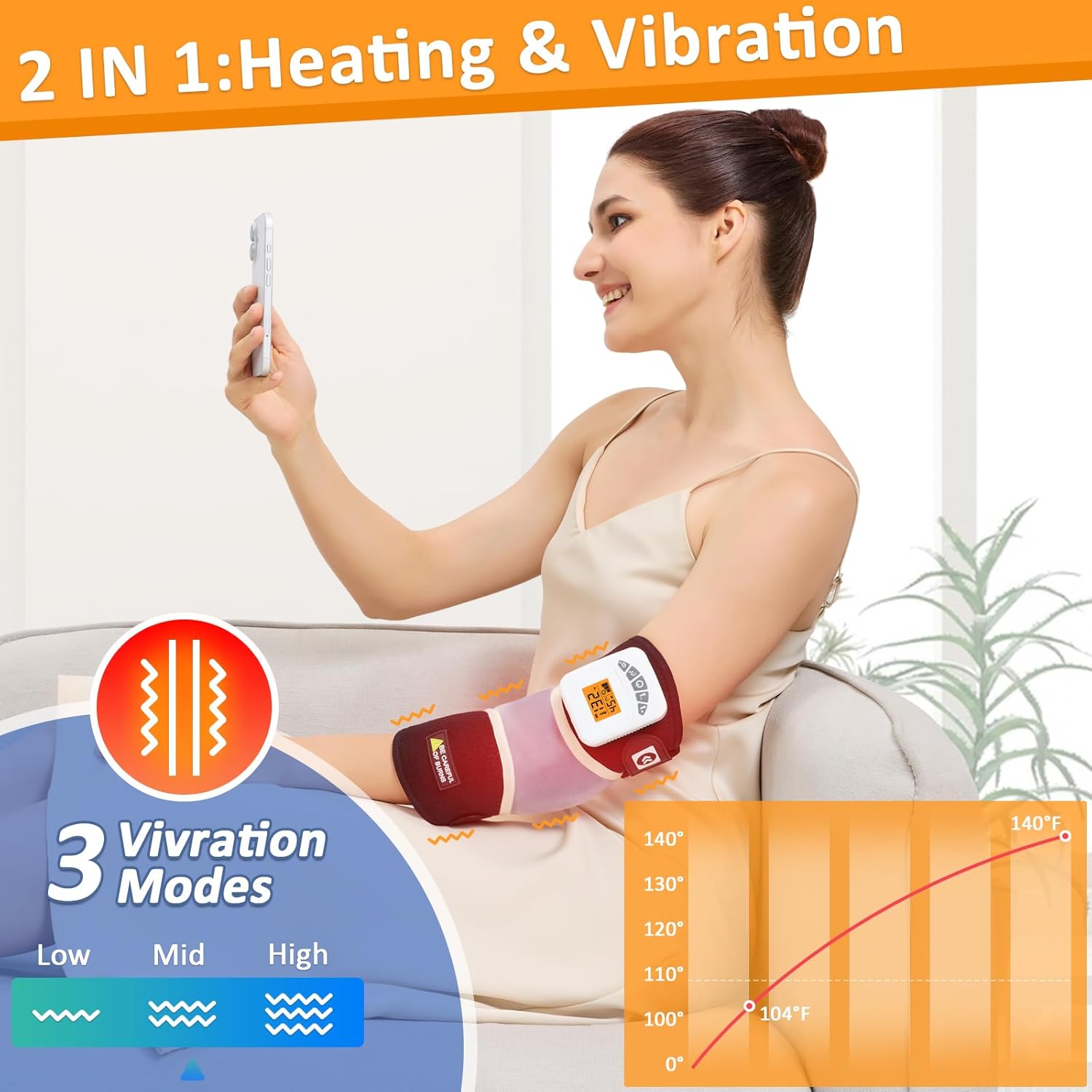 Cordless Elbow Heating Pad for Tendonitis and Tennis Elbow,Vibration Elbow Massage for Pain,Rechargeable 5000mAh Battery Heating Pad for Arm,Heated Elbow Brace for Joint Pain Relief(Low Noise) - Image 3