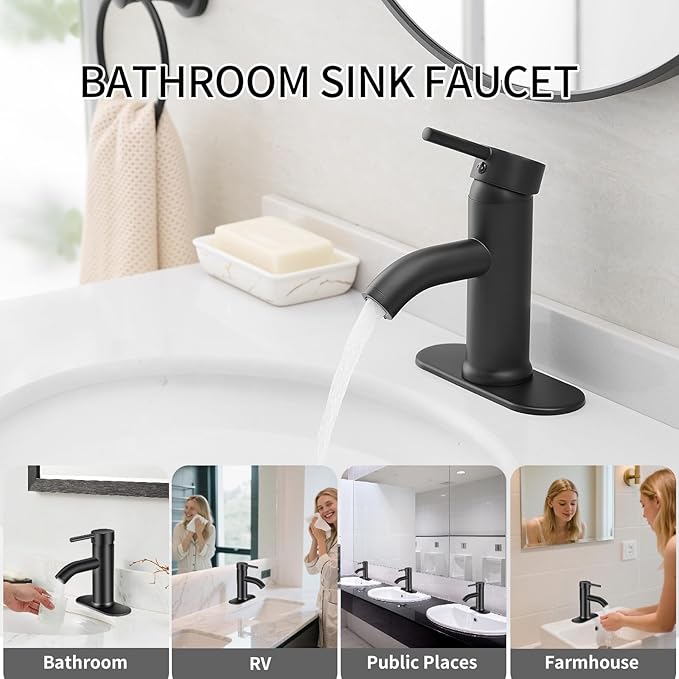 Grifería Lavamanos Monocomando 1 Hueco Negro Mate miniatura 5