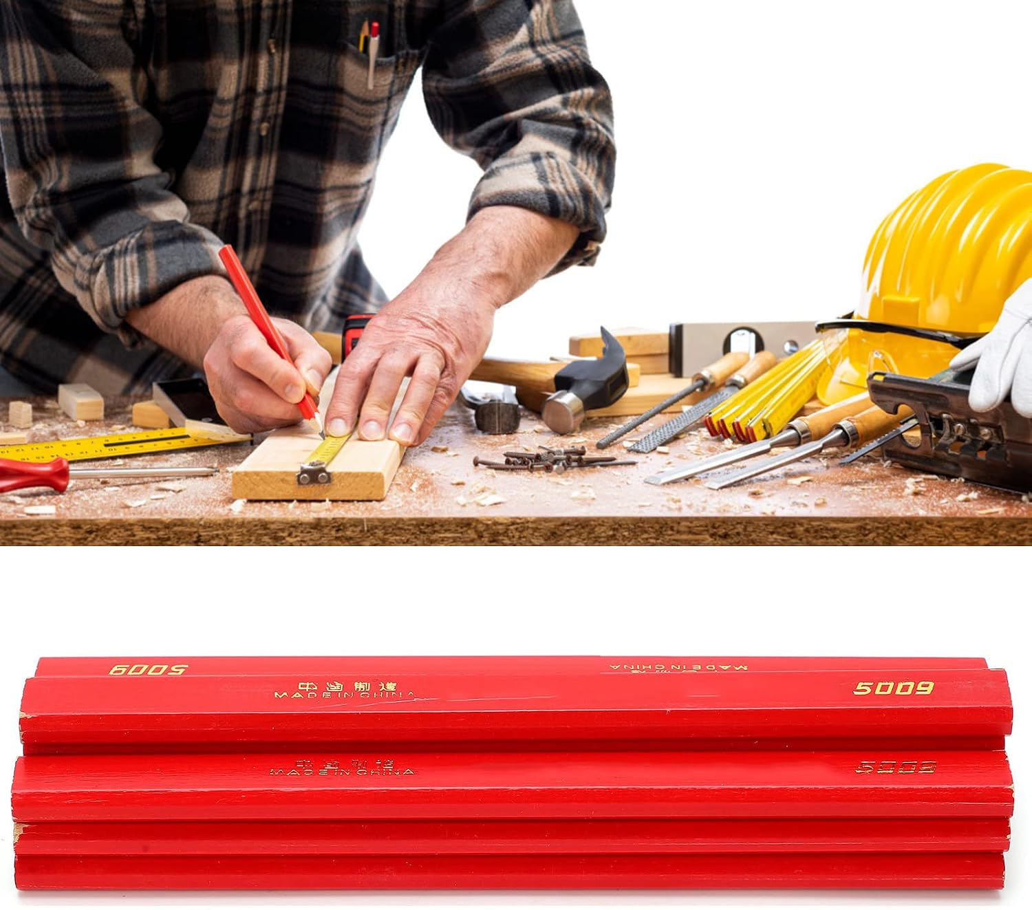 Fafeicy Carpenter Pencils Red Octagonal Pine Wood 6.7 Inch Length 10 Pack for Woodworking Construction