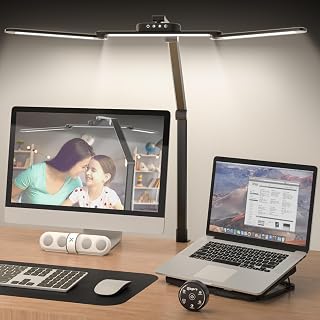 rigors 80cm Schreibtischlampe Klemmbar, Architekten-Tageslichtlampe für das Heimbüro, 24W ultrahelle Schreibtischlampen Gesten-Sensor-Schalter mit 5 Farb 10 Helligkeit,Speicherfunktion für Werkbank