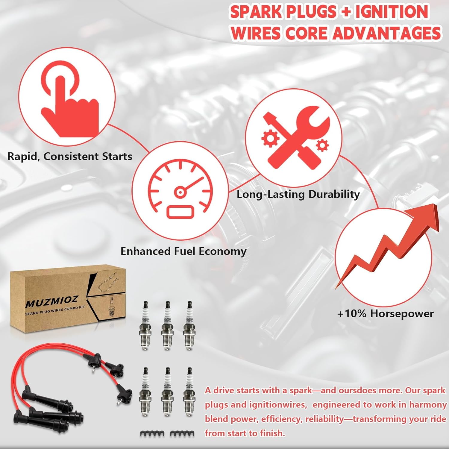 Set of 3 PCS Ignition Spark Plug Wires 90919-15570 6404 RC-TE79 & 6 Iridium Spark Plugs Set Compatible with Toyota Lexus 2001-2005 IS300 1998-2000 SC300 1998-2005 GS300 Supra 3.0L V6