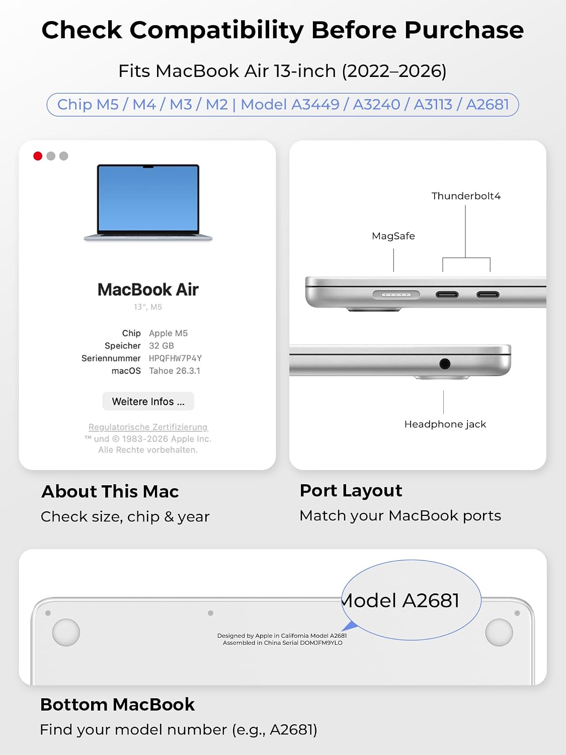 EooCoo avec Coque MacBook Air 13 Pouces 2026 M5 M4 M3 M2 Cristal Clair - Mise en situation et utilisation