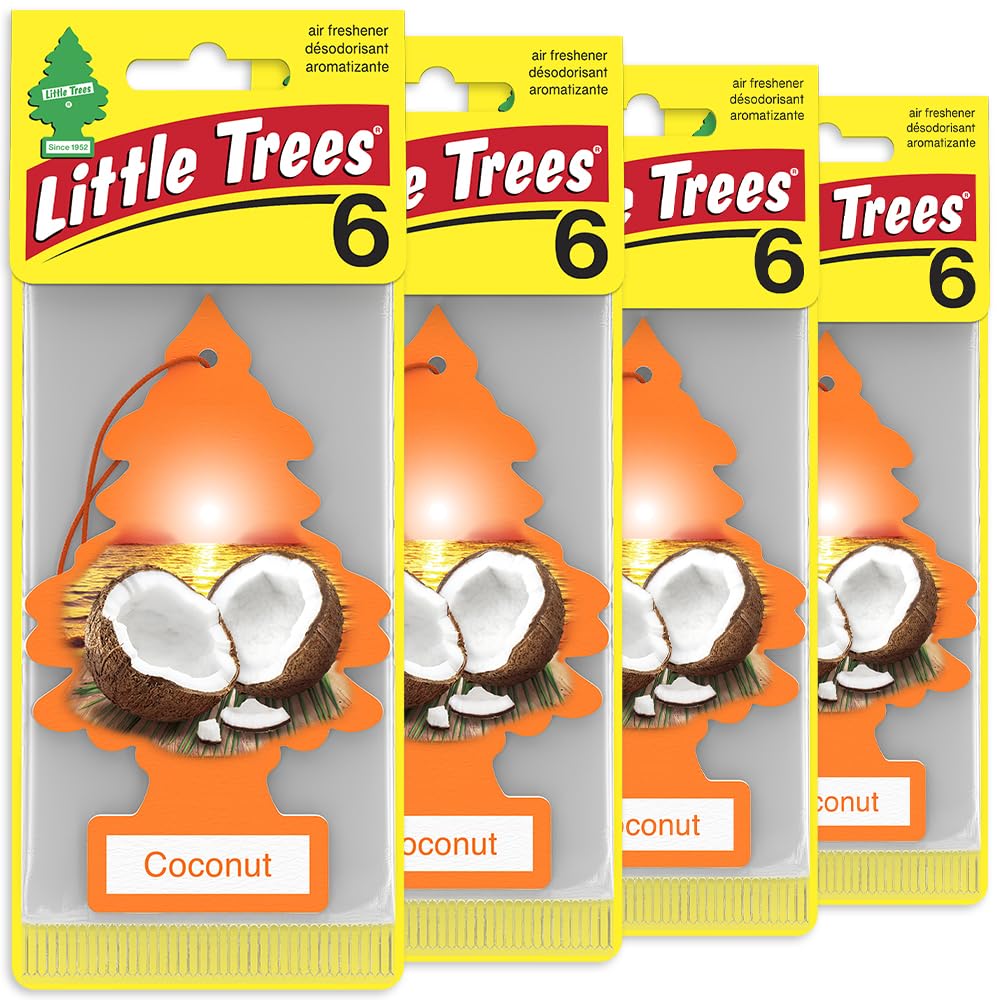 LITTLE TREES Car Air Freshener | Hanging Tree Provides Long Lasting Scent for Auto and Home | Coconut, 24 Air Fresheners