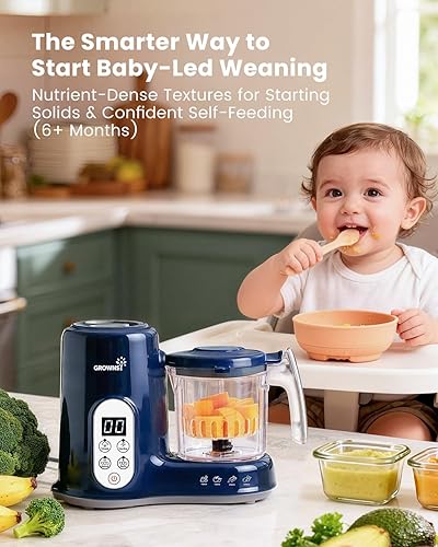 Miniatura 4 de GROWNSY - Licuadora para comida de bebé con canasta de vapor, procesador de alimentos de 1 paso, cocción automática, licúa/tritura/muele/esteriliza