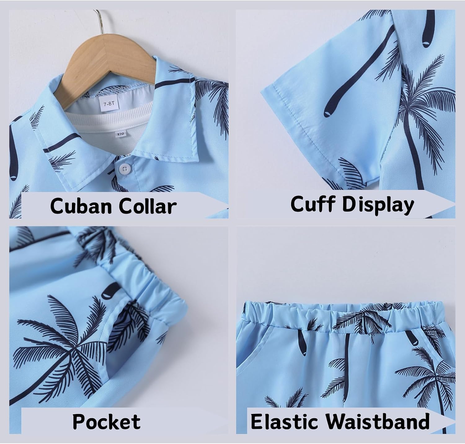 7-14 Years Boys Clothes 2 Piece Outfits Hawaiian Vacation Beach Short Sleeve Button Down Shirt and Shorts Sets