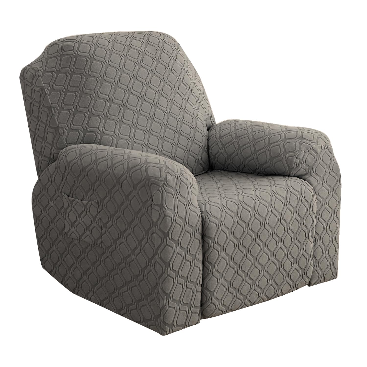 Topchances Recliner Chair Cover - Super Soft Stretch Cover with Side Pocket, Furniture Protector (Jacquard Taupe)