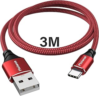 USB C cable 3 M,USB Type C Charger Cable Nylon-Braided Data Sync Cord for PS5 Controller,PS5 DualSense Xbox Series X/S Controller,Sony,Samsung Galaxy S20 S21,Nintendo Switch（Red）