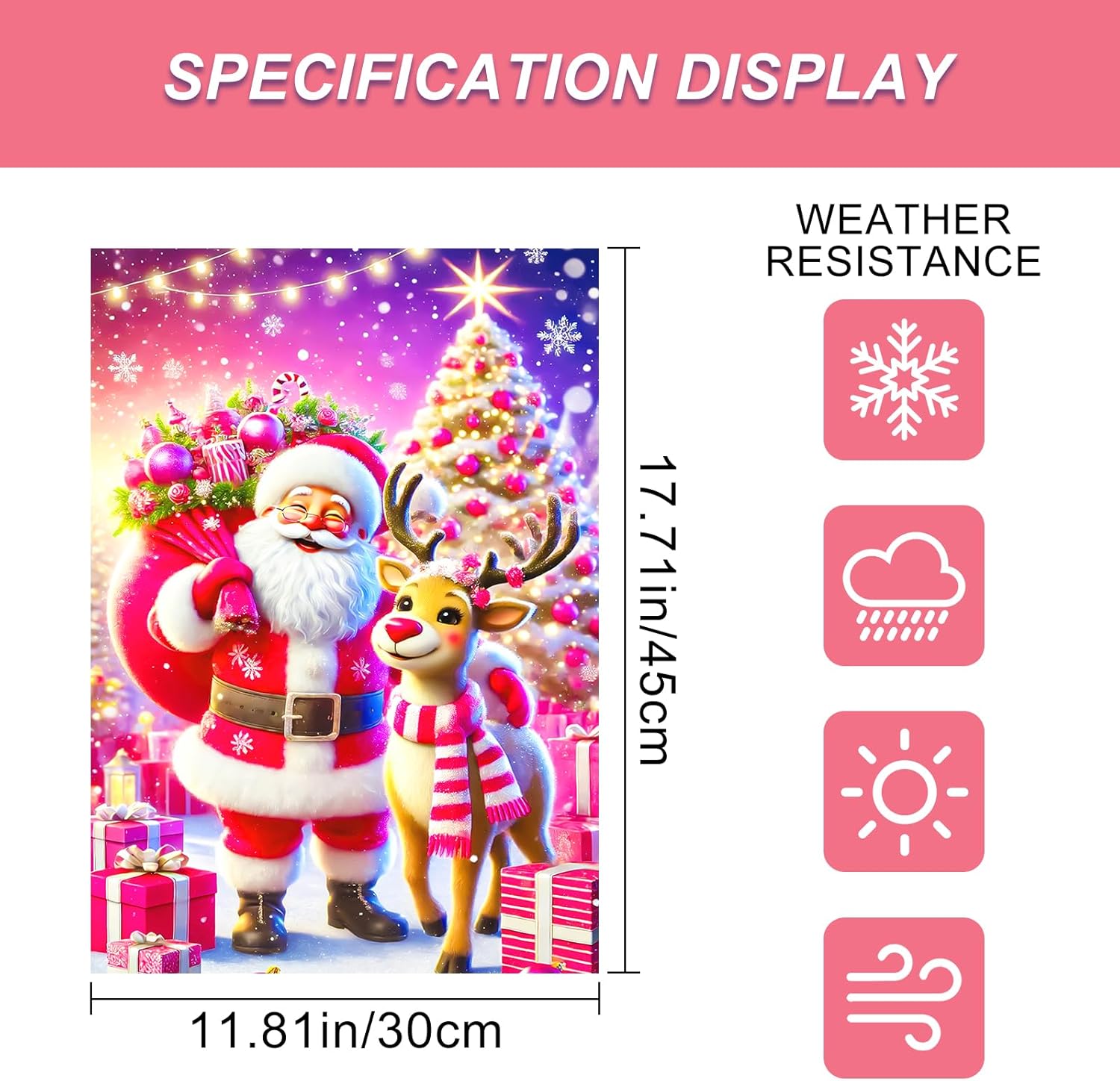 Christmas Garden Flag Holiday Santa Reindeer Gift Garden Flag 12x18 Inch Double Sided Outdoor Decoration for Festive Season Yard Porch Lawn Display Winter Gardens Flags - Image 3