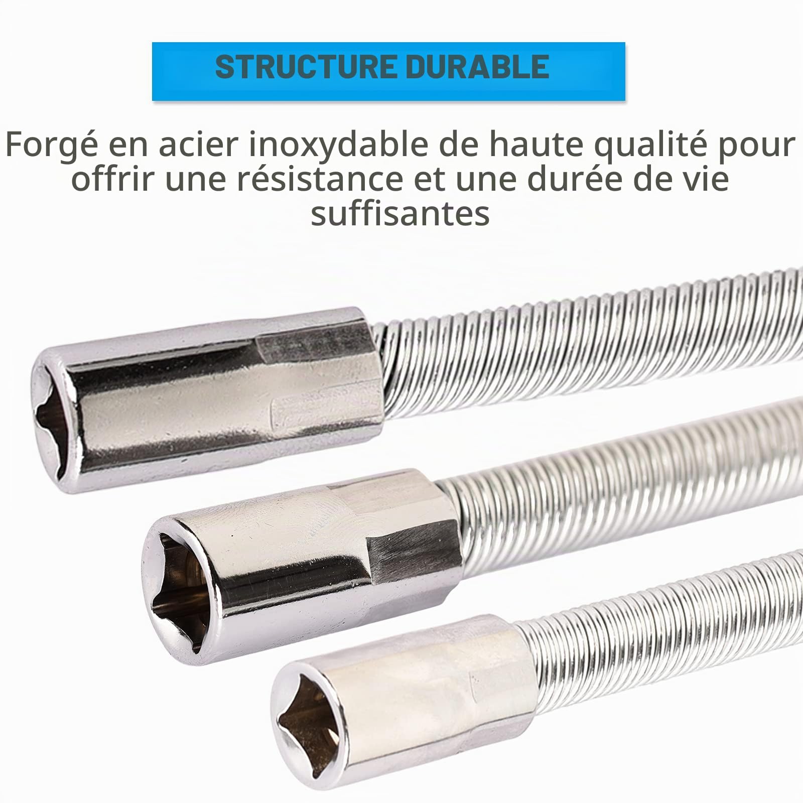 Lot de 3 rallonges flexibles en acier inoxydable Argenté 1/4" 3/8" 1/2"