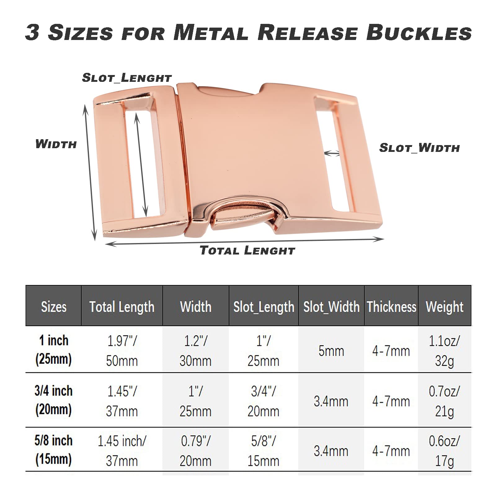 6 Stück Zinklegierung Metallschnalle Doppelseitige Schnellverschluss Schnallen für Nylongurt, Rucksack, Gurtband, Hundehalsbänder, Rotgold, 20 mm (dünn), 20 mm