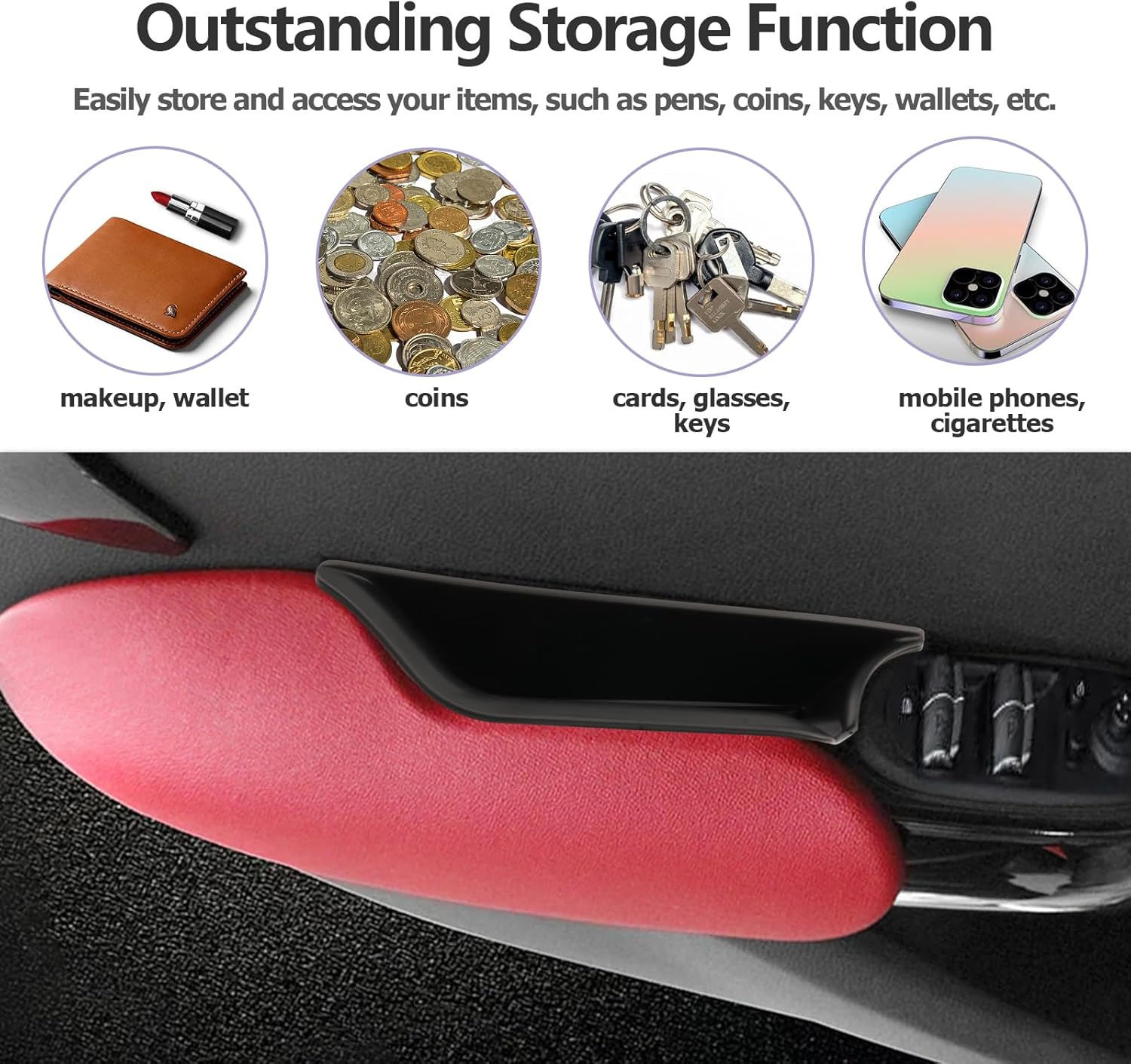 LUWU for 2024 Mini Cooper F55 Organizer Mini Cooper F55 Front Rear Door Side Storage Box Door Side Organizer Grab Tray 2015-2025 Mini Cooper S Armrest Phone Container Mini Cooper One Accessories 4PCS