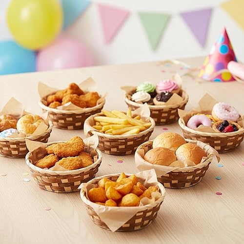 Miniatura 5 de Nicunom Paquete de 12 cestas redondas de regalo, cestas pequeñas de bambú para pan y frutas, cestas de pan tejidas de 7 pulgadas, cestas para servir
