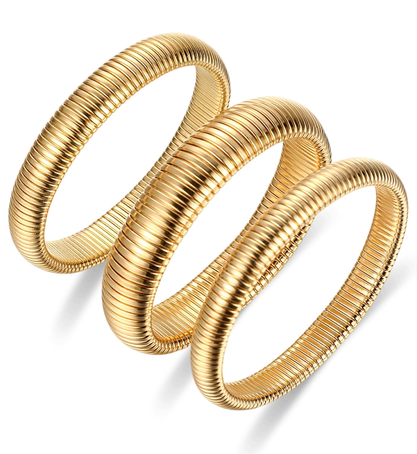 iF YOU Chunky Gold Bangle Bracelets for Women Big Pearl Stretch Bangles Set Trendy Stackable Chain Bracelet Stack