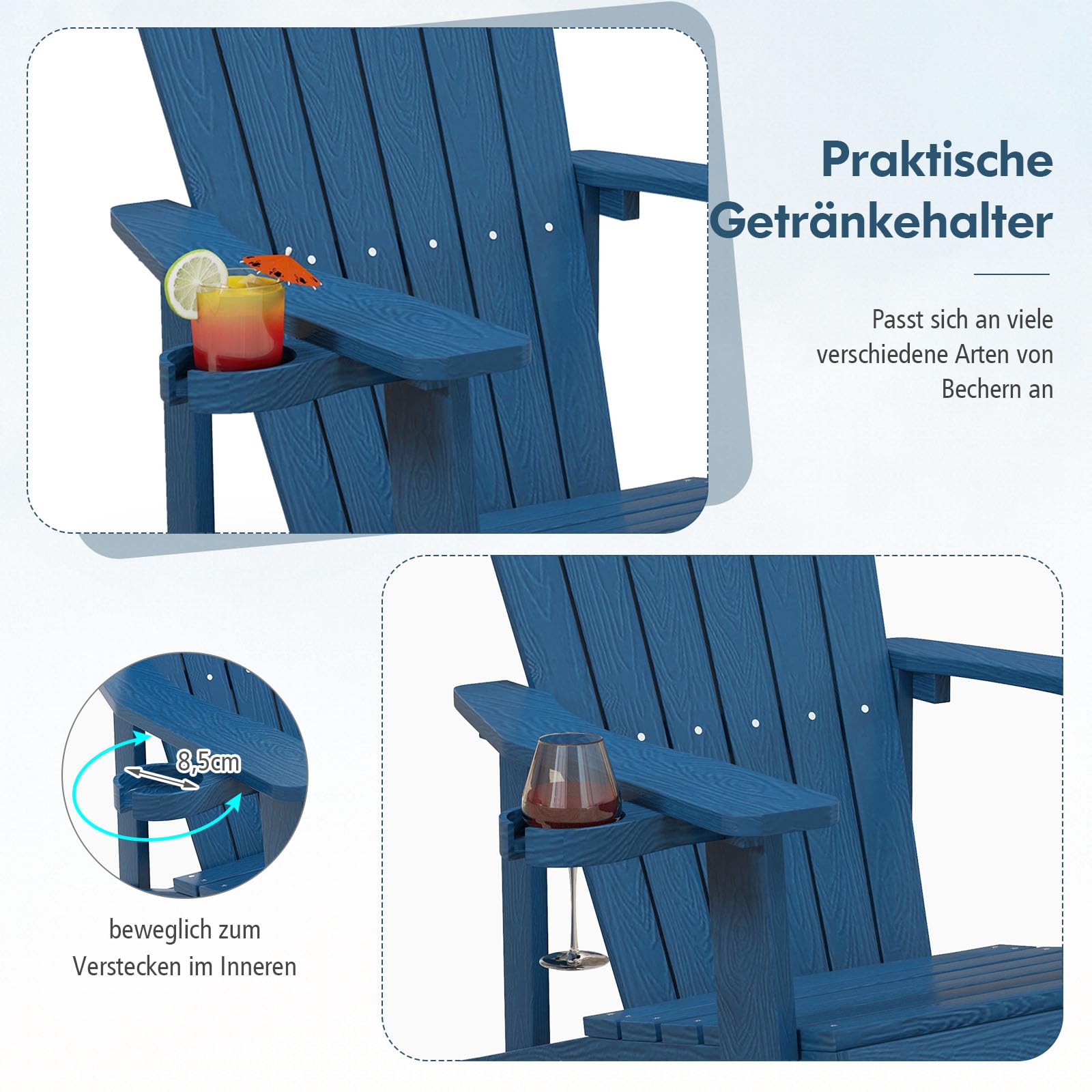 GOPLUS Inklapbare Adirondackstoel – Met Verstelbare Rugleuning, Voetensteun En Bekerhouder – Weerbestendig Kunststof Met Houtlook 2 miniatura