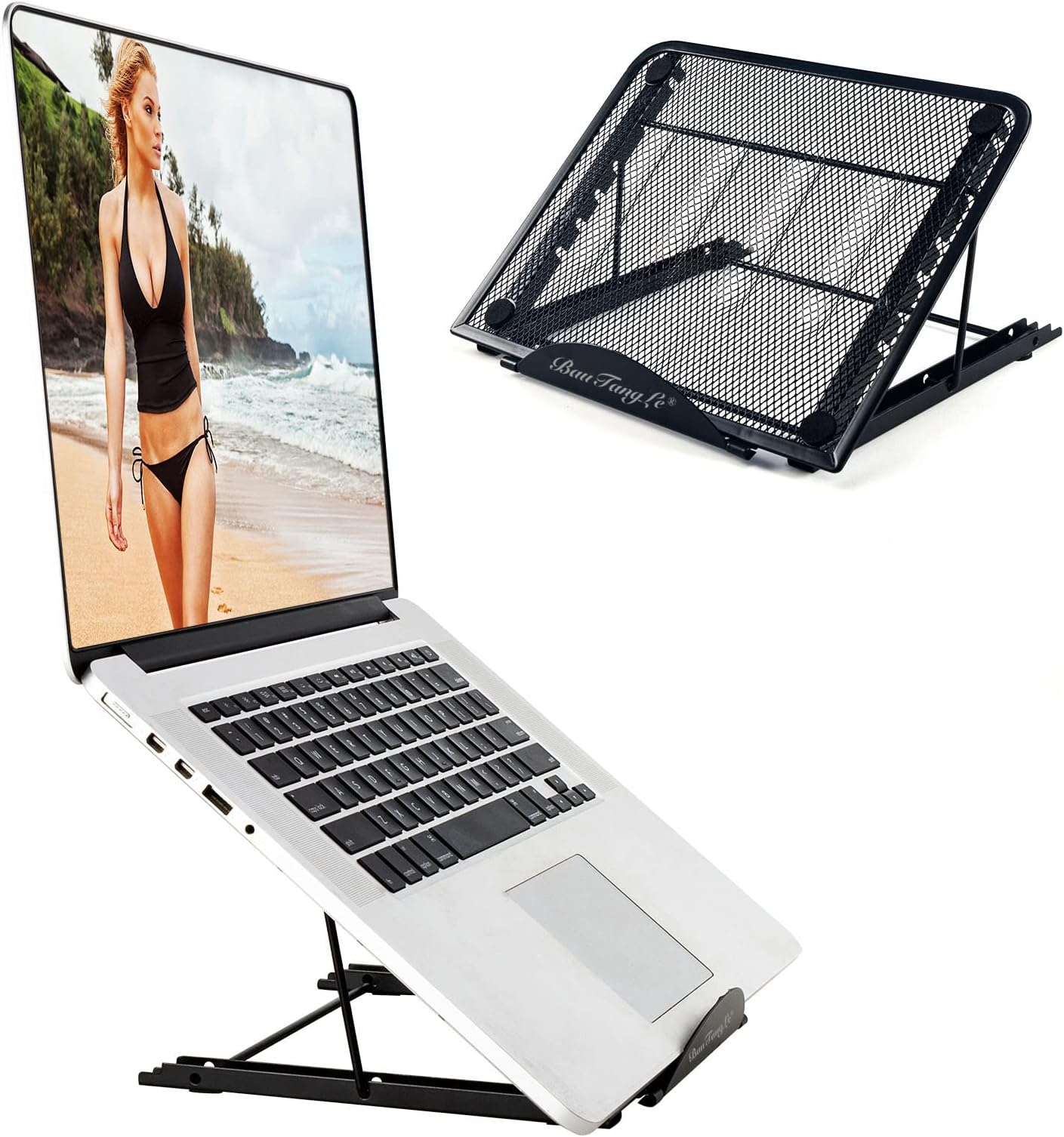 BauTangLe-Laptop-Stand-Adjustable-Holder-Portable-Foldable-Riser, 2025 Upgraded Sturdy Laptop Holder, Relax Your Neck and Arms