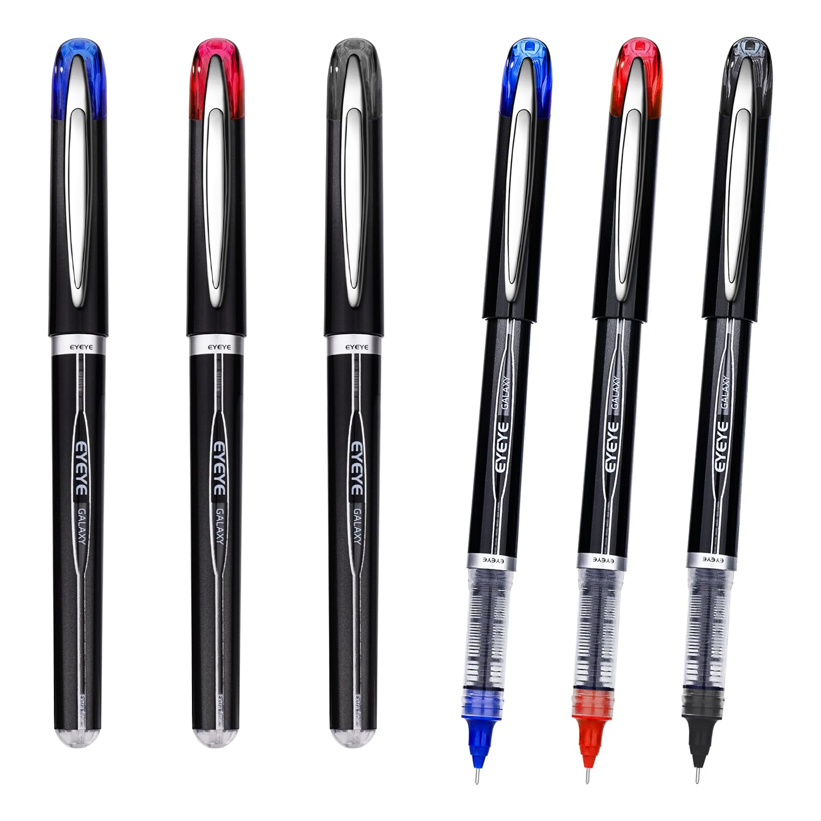 EYEYE Needle Rollerball Pens 0.5mm, 3 Assorted Colors Extra Fine Point Pen Quick Dry, Liquid Ink Pen Fine Point Smooth Writing Pens for Journaling, Note Taking, Office, School Supplies