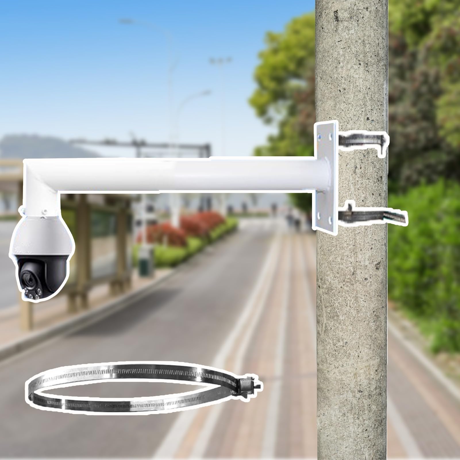 Aioneer Adjustable Outdoor Security Camera Pole With Cross Arm & Clamp, Extra-Long 1.0-2.0M Versatile Surveillance Mount For Traffic Cameras-Single Ball-1.2 m(3.94 ft)