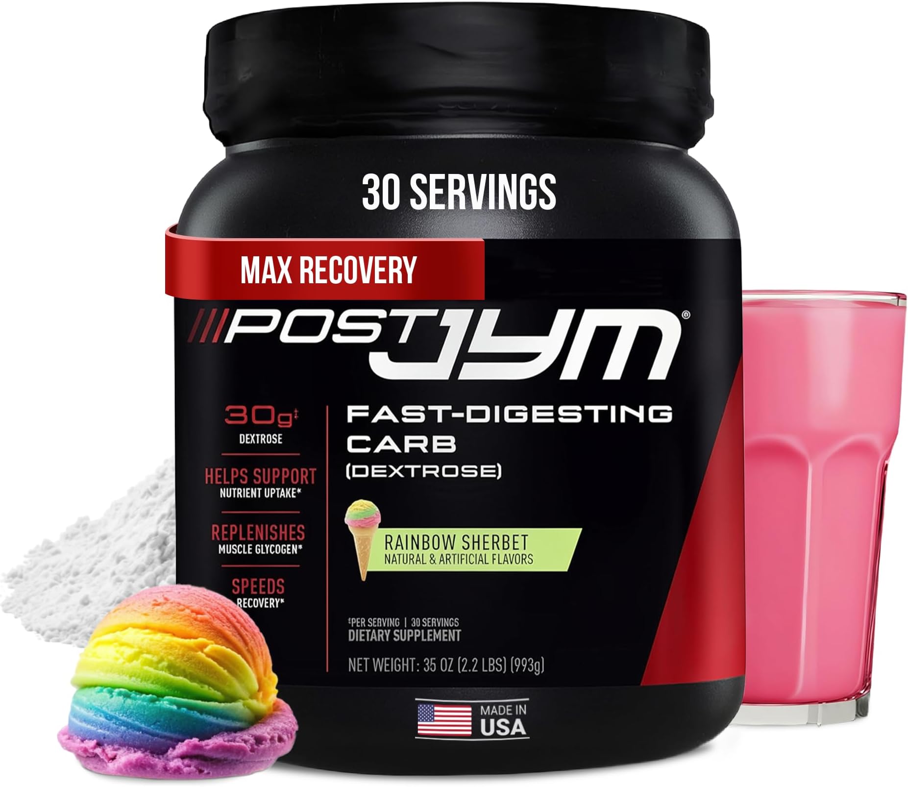 Post JYM Carb Fast Digesting Post Workout Recovery Powder | Pure Dextrose, Glycogen Replenishment, Athletic Performance, Muscle Growth | Rainbow Sherbet 30 Servings