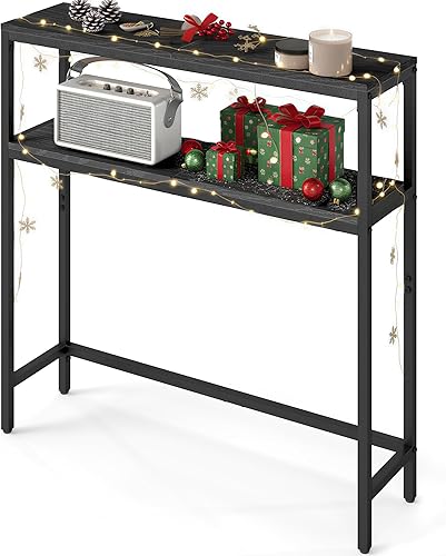 VASAGLE Mesa consola, mesa de sofá estrecha de 2 niveles con 2 estantes, 7.9 x 31.5 x 31.5 pulgadas, para sala de estar, pasillo, entrada, gris