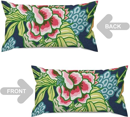 Miniatura 6 de Juego de 2 fundas de almohada con diseño floral de peonía Honshu de color azul y verde, asiática, 12 x 24 pulgadas, fundas de almohada lumbares