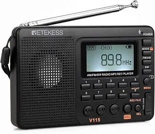 Retekess V115 小型短波ラジオ AM/FM/SW DSPラジオ REC録音機能 手動選局／ATS自動選局 スリープタイマー 多機能ポータブルラジオ 多様な音楽再生設定 日本語対応 USB-C充電式 32GB SDカードをサポート BASS重低音 日本語楽曲表示 高感度防災 贈り物 プレゼント お年寄り