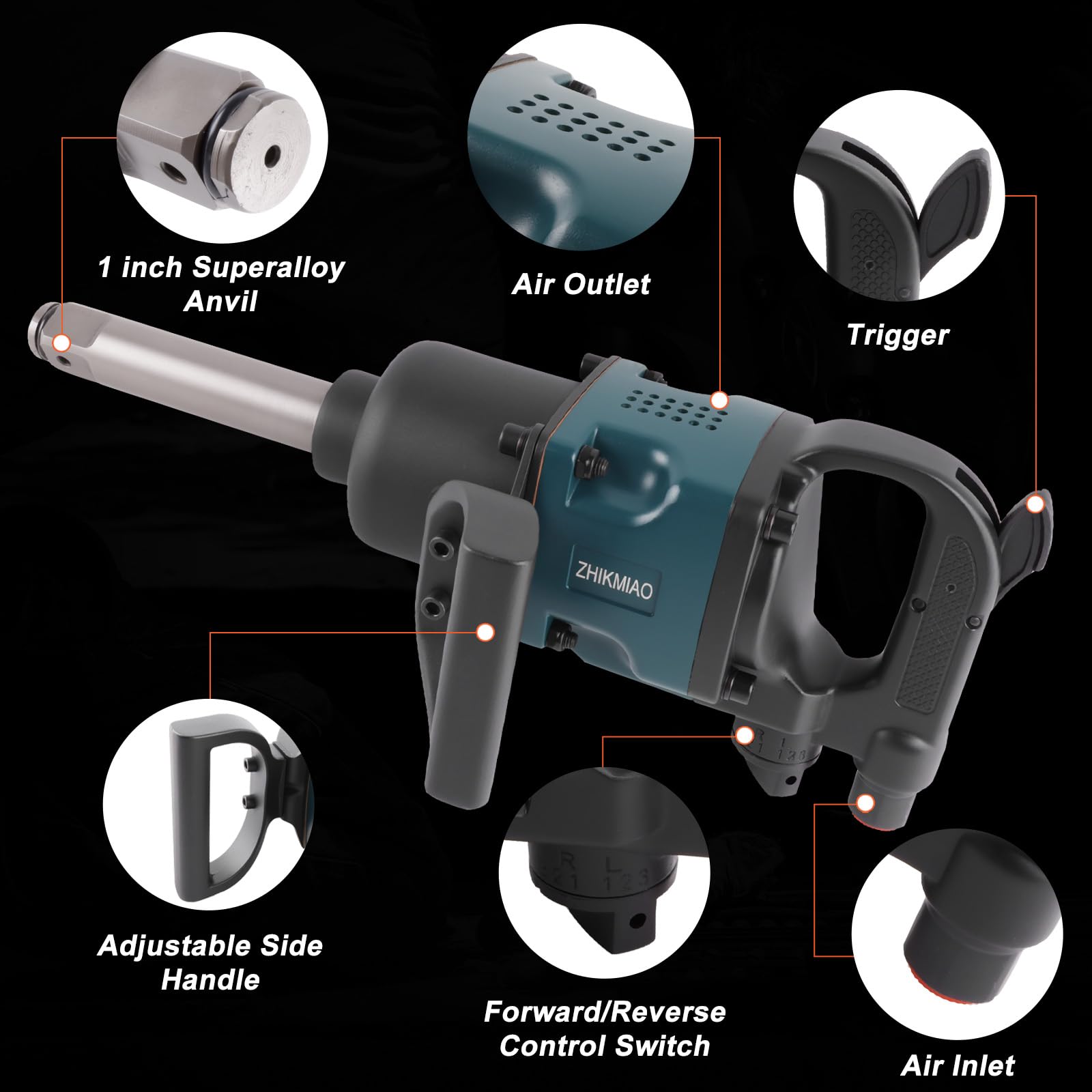 Avvitatore pneumatico da 1 pollice, Avvitatore a percussione a doppio martello 4500RPM per manutenzione di pneumatici pesanti, Pistola a percussione ad alta coppia da 1770 Ft-lbs,