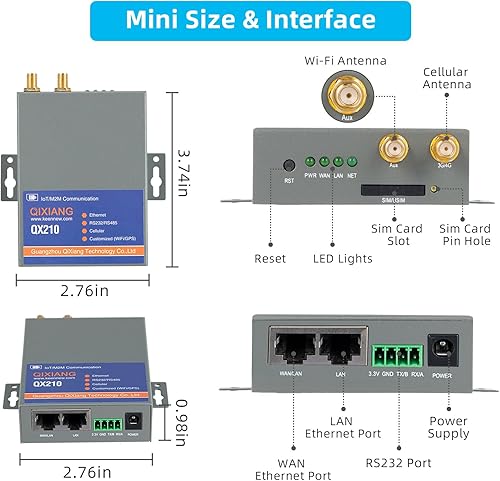 Miniatura 6 de QX210-NW2 Router industrial 4G LTE WiFi para tarjeta SIM T-Mobile EIOTCLUB, no para Verizon/ATT, enrutadores VPN celulares de respaldo de Internet,