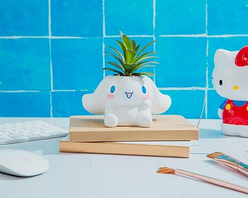 Miniatura 8 de Toynk Sanrio Cinnamoroll - Mini maceta de cerámica esculpida de 3 pulgadas con suculentas artificiales, bonita maceta, plantas de interior de