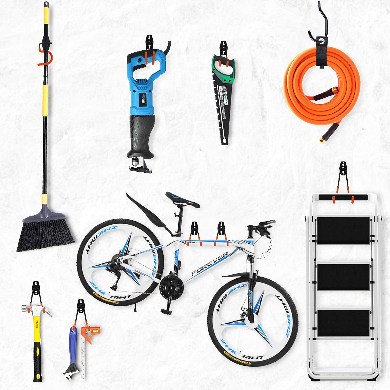 Garage Hooks, 19 Pack Heavy Duty Garage Storage Hooks Steel Tool Hangers for Garage Wall Mount Utility Hooks and Hangers with Anti-Slip Coating for Garden Tools Organizer, Ladders, Bikes, Bulky Items - - 