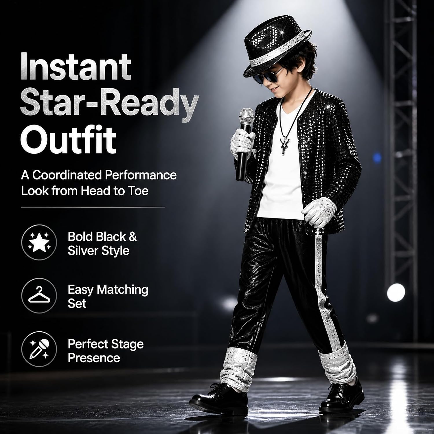 Kids Dance Star Costume, 80s 90s Pop Star Halloween Costume for Boys