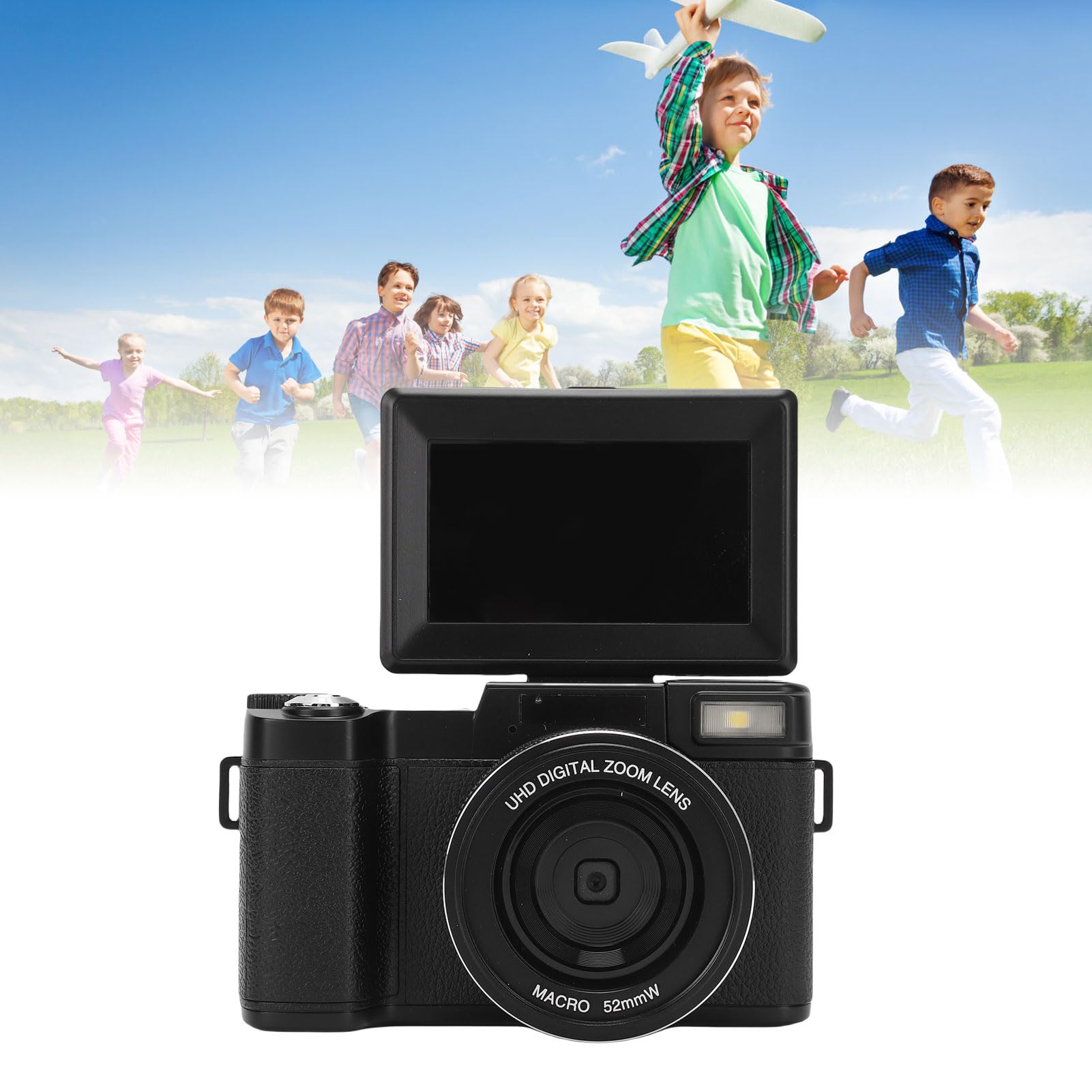 Asixxsix Fotocamera Digitale, Fotocamera per Vlogging con Schermo Ribaltabile con Zoom 18X 5K 64MP, Videocamera con Luce di Riempimento a LED per Selfie in Viaggio (BLACK)