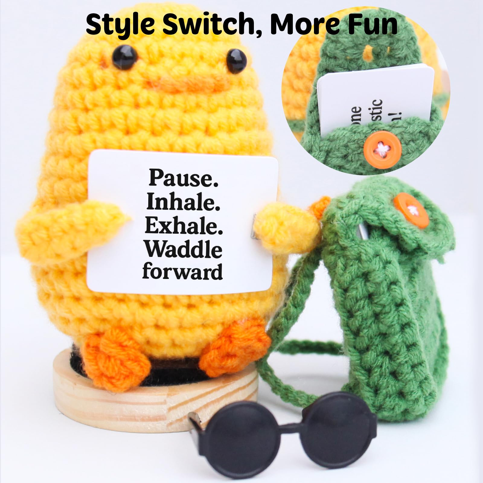 Birthday Gift for Her Him, Positive Crochet Animals with 10 Affirmation Cards – Cute Emotional Support Duck Desk Decor Inspirational Gift for Women Coworkers Friends
