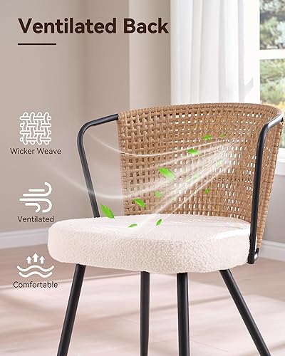 Miniatura 5 de BedsPick Juego de 4 sillas de comedor de ratán, silla de cocina tapizada con respaldo de caña con cojín de bucle, asiento de comedor con respaldo de