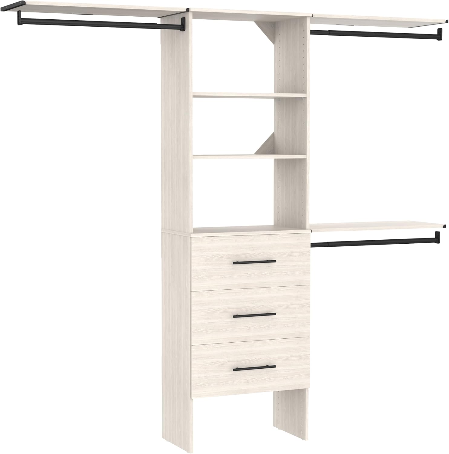 ClosetMaid SuiteSymphony 25-Inch Closet System Tower with (3) Hanging Rods, (3) Drawers, and (3) Top Shelves, White Timber
