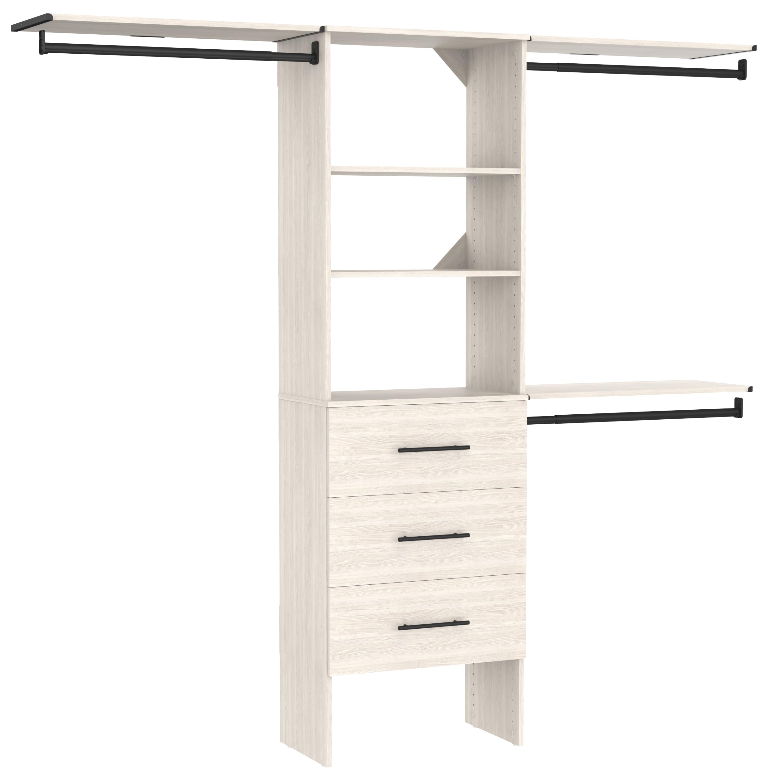 ClosetMaid SuiteSymphony 25-Inch Closet System Tower with (3) Hanging Rods, (3) Drawers, and (3) Top Shelves, White Timber