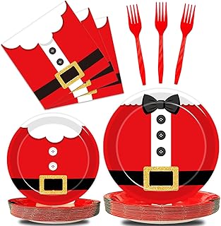 96 Pcs Santa Christmas Paper Plates Santa Claus Suit Disposable Party Plates Napkins Set Merry Christmas Holiday Dinnerware Party Decoration Supplies, Serves 24
