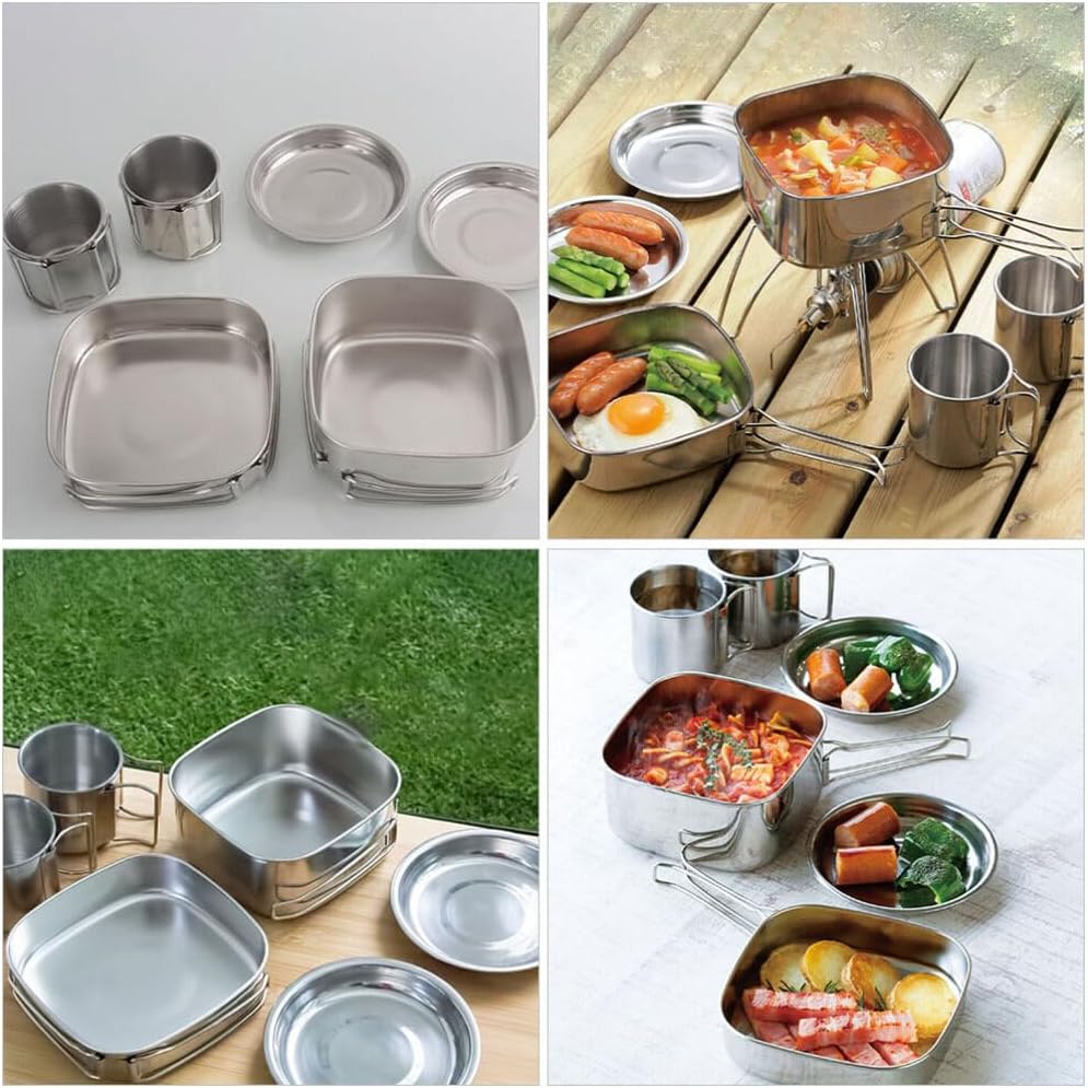 BESPORTBLE Portable Cooking Pot Pan Set Stainless Steel Camping Cookware for Outdoor Cooking Hiking and Camping