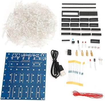 3D LED Light Squared Kit, 8 x 8 x 8 Cube Blue Red DIY Handmade Gift, Shiny PCB Assembly Kit with Spare Parts for Home Room Decoration and Creative Electronics Project (Red)