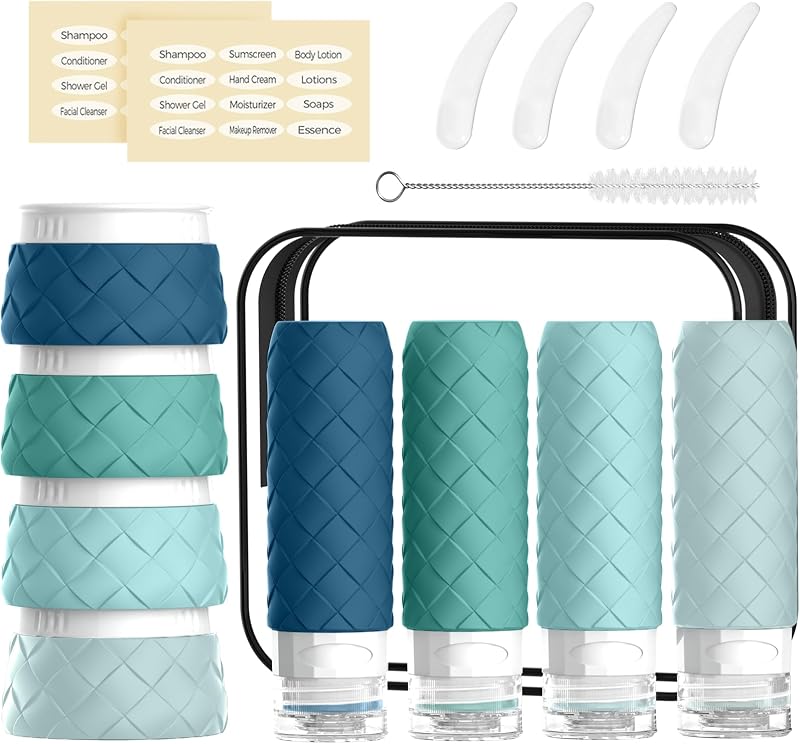 Silevoler Kit com 16 Frascos e Acessórios Recarregáveis para Viagem, Verde-menta