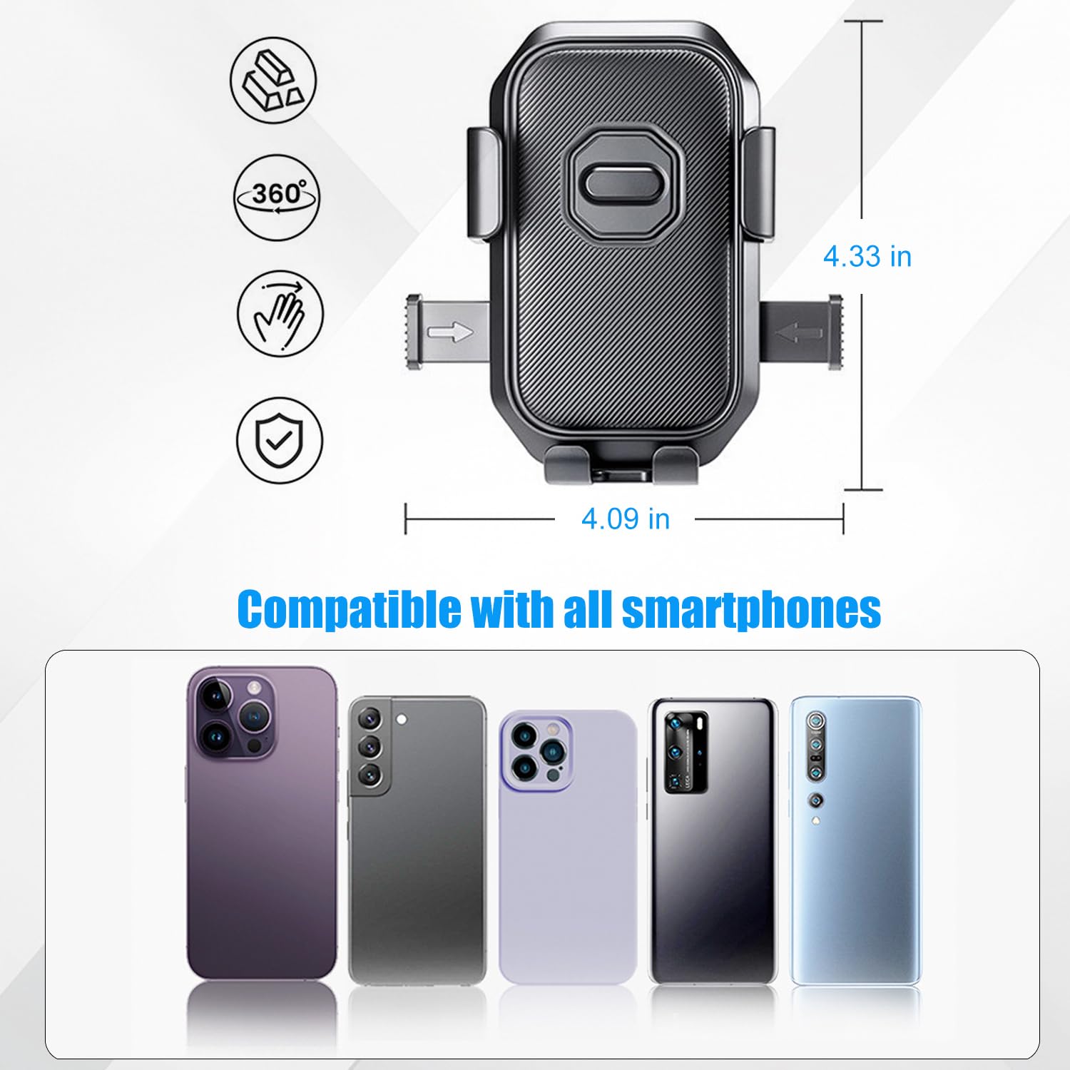 Un soporte de teléfono de pilar, con asa de agarre para coche, soporte de clip para camión, camioneta, SUV, furgoneta, excavadora, cargador frontal, Jeep, apto para iPhone, Samsung y todos
