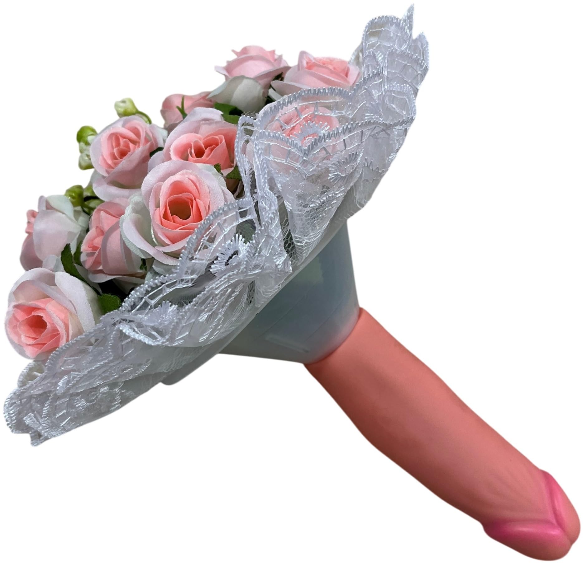 Bouquet di Rose Rosa per Addio al Nubilato, Mazzo di Fiori Gadget Divertente Gioco Addio al Nubilato per la Sposa, con Tulle e Pizzo Bianco