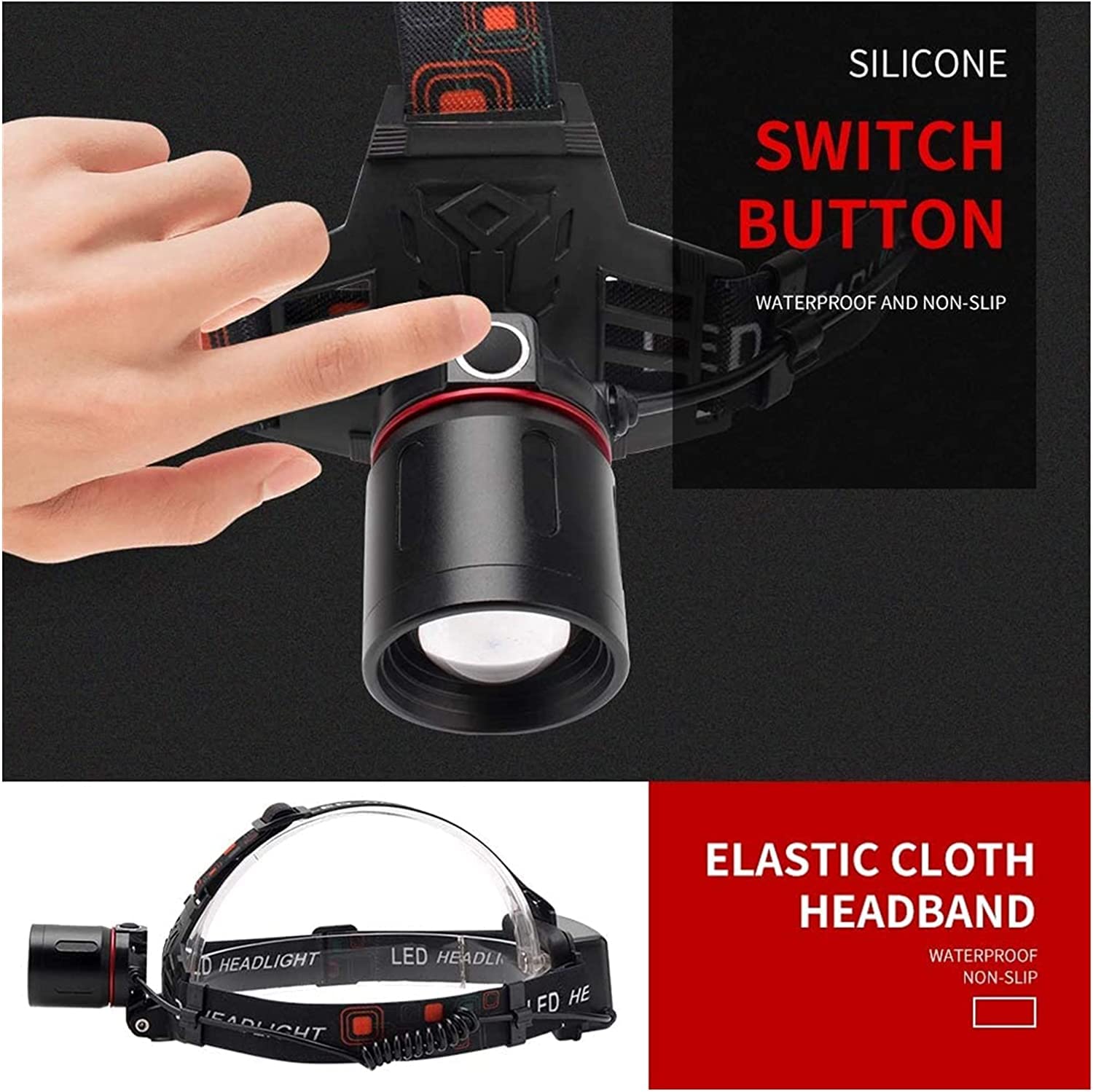 Latarka czołowa czołówka， Latarka czołowa z czerwonym światłem Czerwona dioda LED Latarka czołowa z możliwością ładowania przez USB Super jasna latarka czołowa