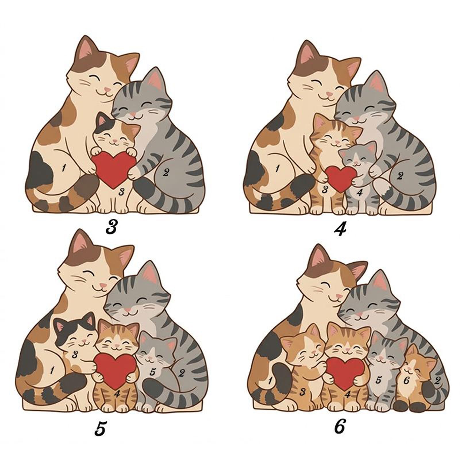 Drawelry Festa della Mamma Puzzle Famiglia Legno Personalizzato, Puzzle Legno Famiglia Personalizzato Animali con 2-10 nomi, Compleanno Natale Anniversario Decorazioni Casa (Gatto colorato)