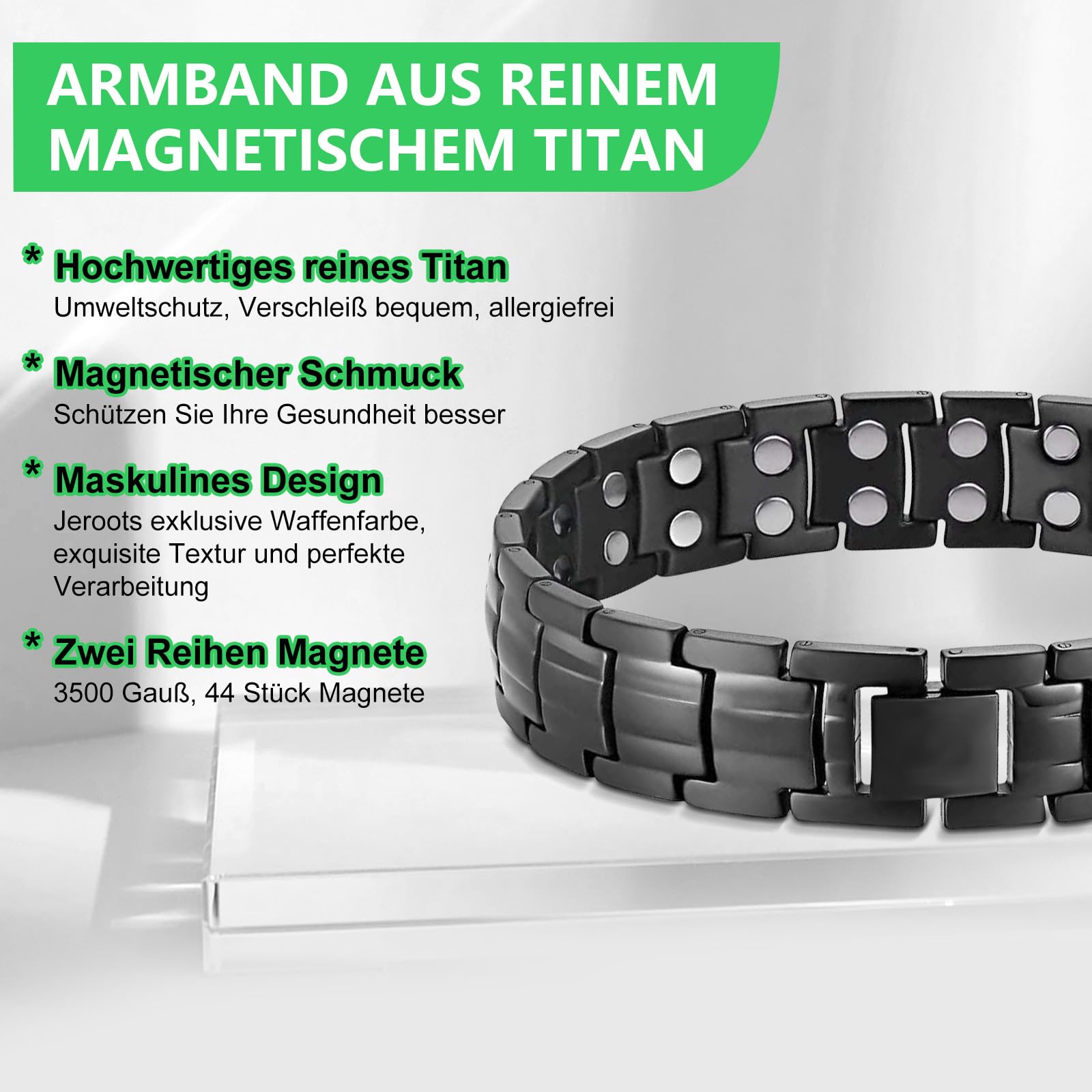 Magnetarmband Herren Doppelreihiges Titanarmband Ultra-Stärke-Magnete mit Einstellwerkzeug und Geschenkbox