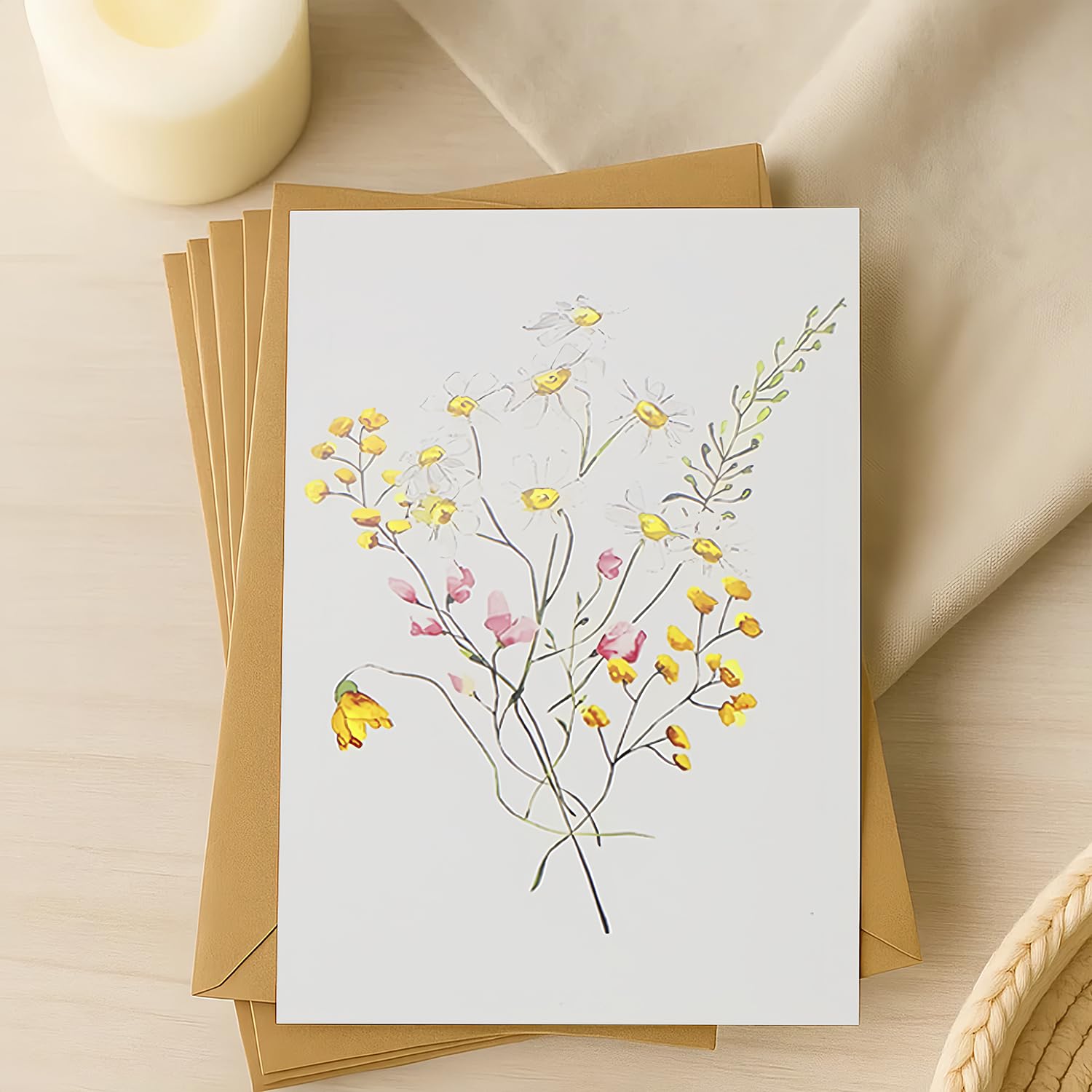 ALLY-MAGIC Set di 6 biglietti di ringraziamento A6 con buste e adesivi bouquet fiori selvatici