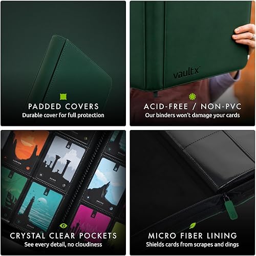 Miniatura 6 de Vault X Carpeta de 9 bolsillos con cremallera para tarjetas, 360 tarjetas, material de álbum Exo-Tec premium, 20 páginas de carga lateral, carpeta